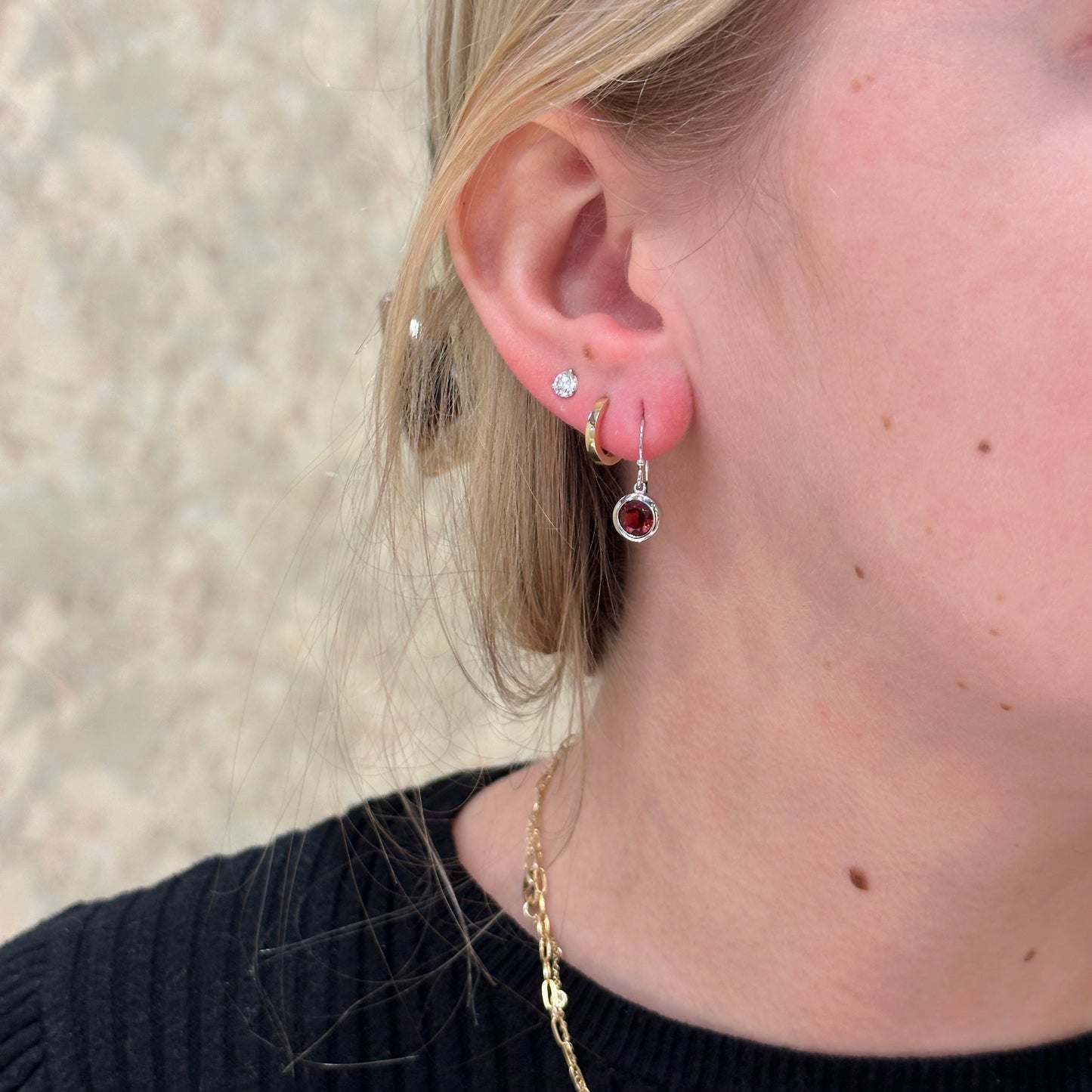 SS 6mm Garnet Dangle Earring