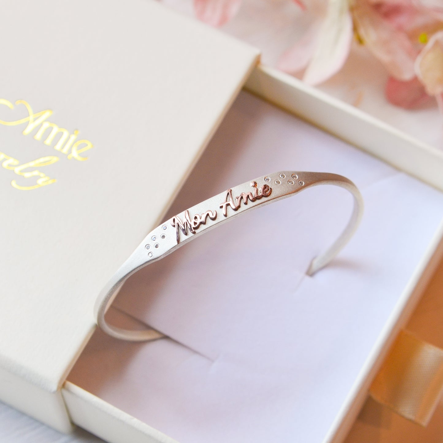 SS/RG "Mon Amie" Diamond ID Cuff Bracelet