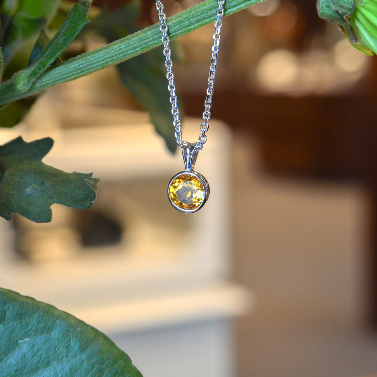 SS 6mm Citrine Bezel Pendant