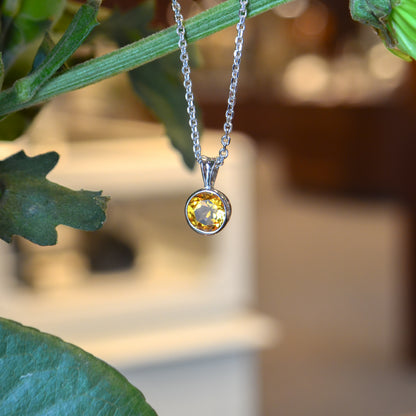 SS 6mm Citrine Bezel Pendant