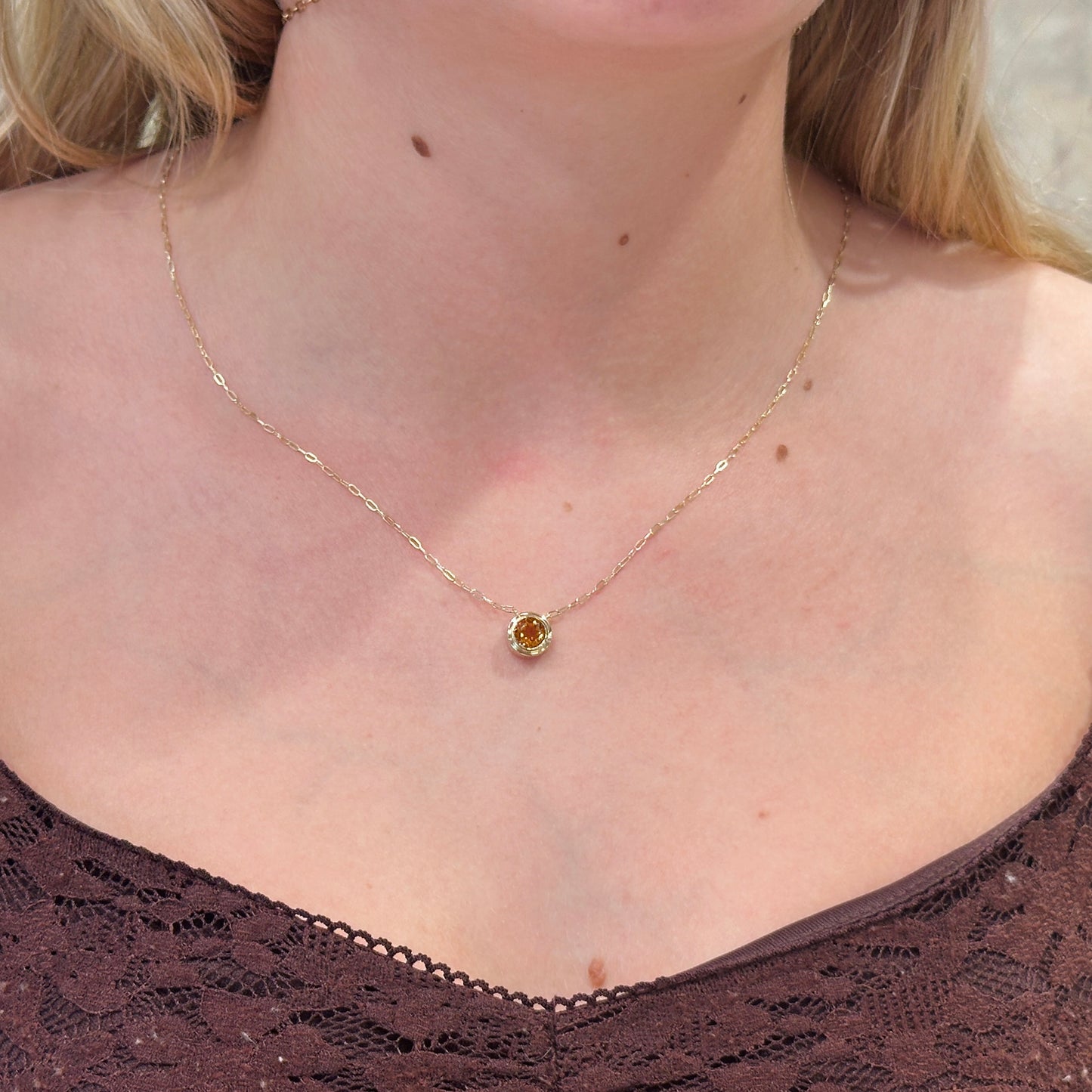 14kY 6mm Citrine Bezel Paperclip Necklace 88688 -18"