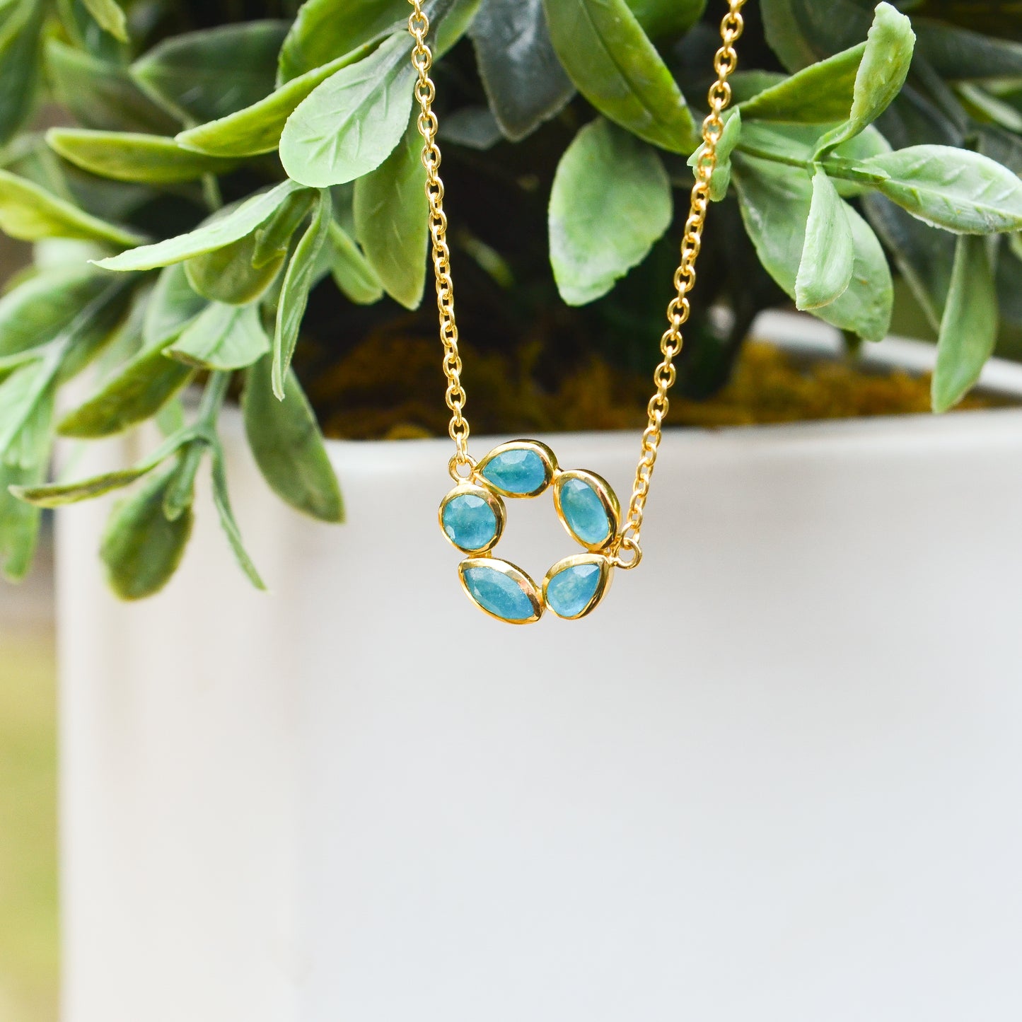 18k Vermeil Apatite Flower Necklace CL129-022/APO -18"