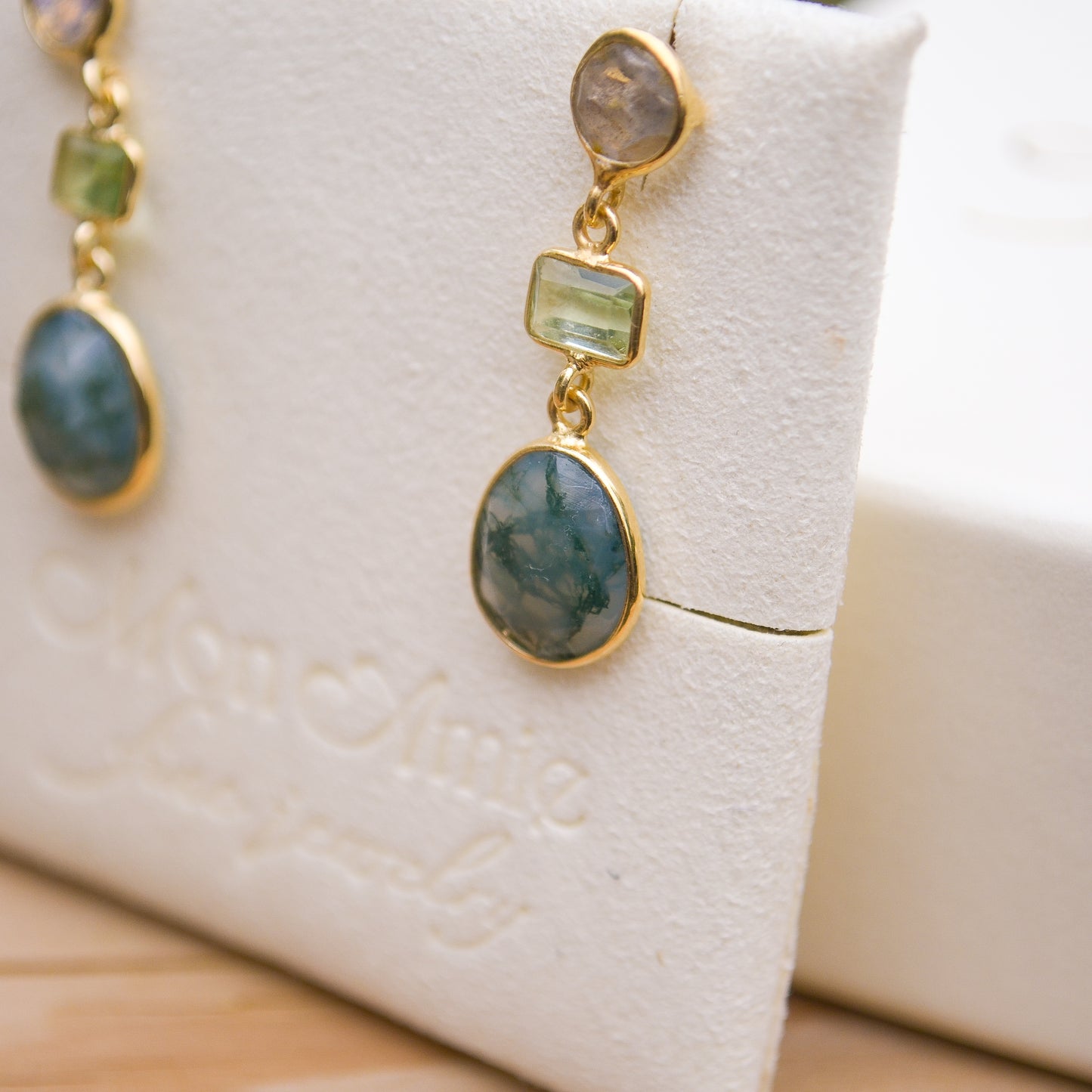 18k Vermeil Moss Agate/Labradorite/Green Amethyst Ear PE129 - 3502/MUO