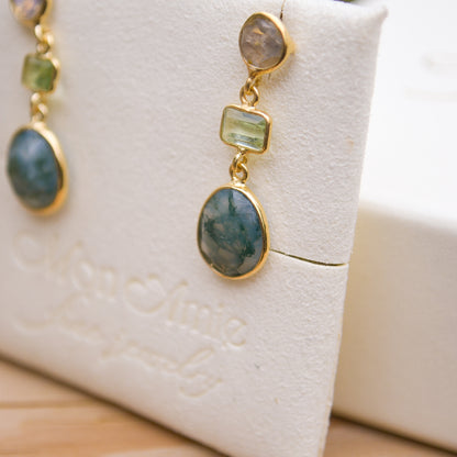 18k Vermeil Moss Agate/Labradorite/Green Amethyst Ear PE129 - 3502/MUO