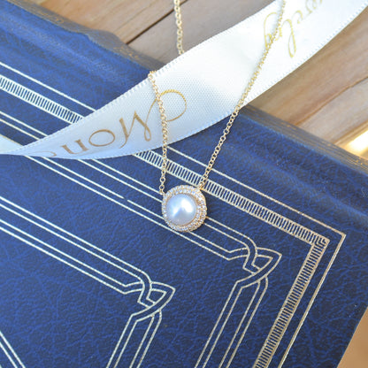 14kY Cultured Pearl .13cttw Diamond Necklace SC55026351