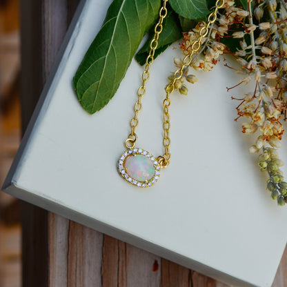 14kY 3.5ct Opal .22cttw Diamond Necklace NZ5489 -18"