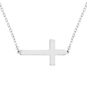 SS Sideways Plain Cross Necklace 65/602-18