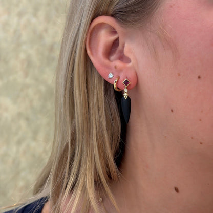 14kY Garnet, .05cttw Dia & Onyx Ear E-0015 - D-RH-OX