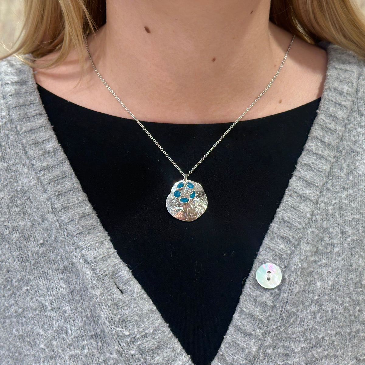 SS Apatite Flower Disc Necklace CL29 - 38/HAP