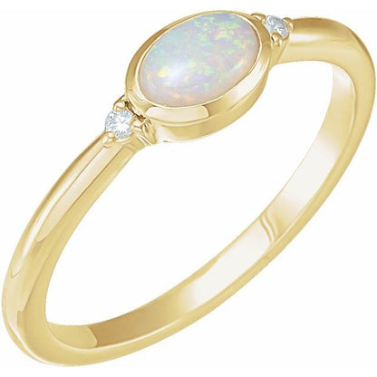 14kY 6x4mm Ethiopian Opal & .03ct Dia Ring 72315-6.75