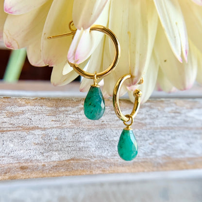 14kY Emerald Drop Hoop 03/606EM-M