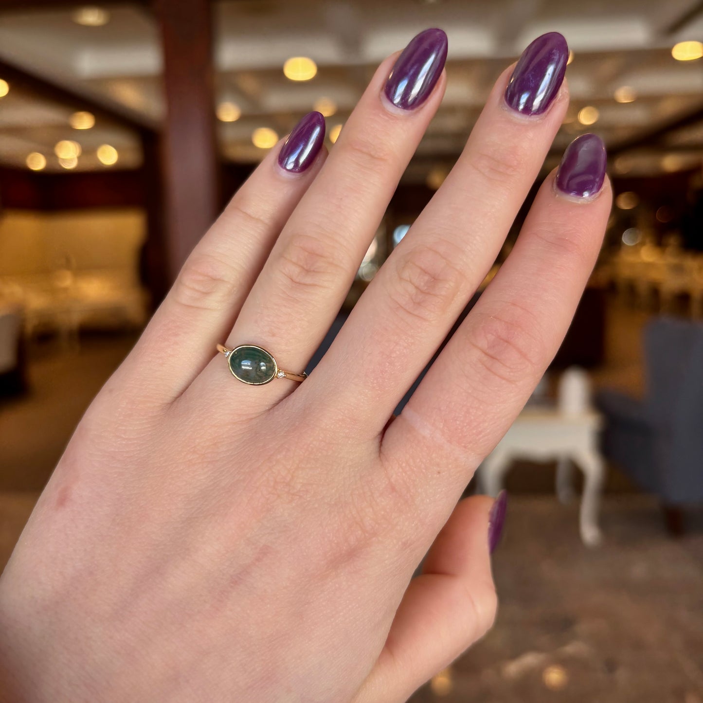 14kY 9x7mm Moss Agate .03ct Dia Ring 72315-7