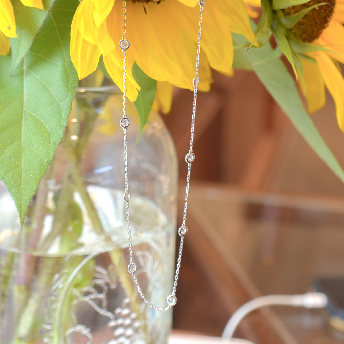 SS CZ Station Necklace QG5633-16-18