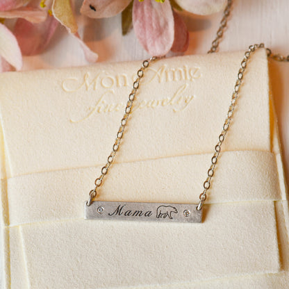 SS Diamond Mama Bear Bar Necklace 18"