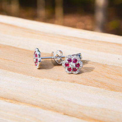 14kW .26cttw Ruby .18cttw Diamond Flower Stud SC55025686