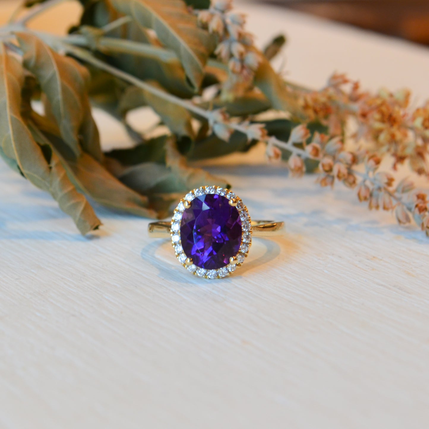 14kY 3.42ct Amethyst .30cttw Diamond Ring GR789LDYDAT-03