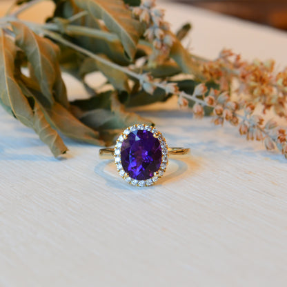 14kY 3.42ct Amethyst .30cttw Diamond Ring GR789LDYDAT-03