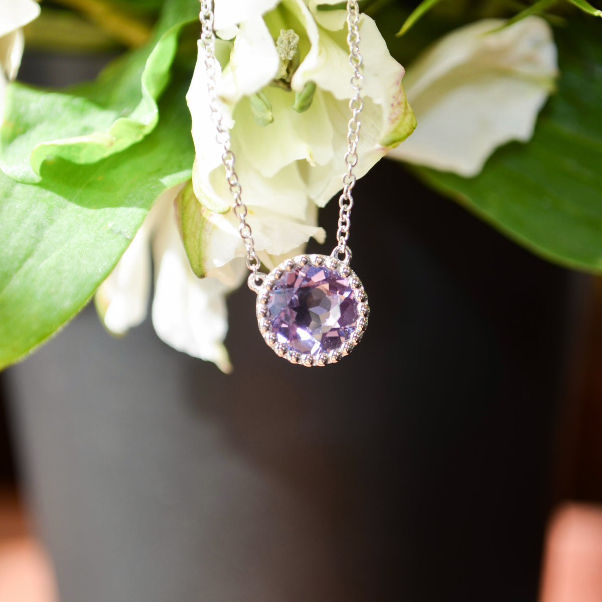 SS 1.58ct Pink Amethyst Beaded Bezel Necklace NK4277SVJPA