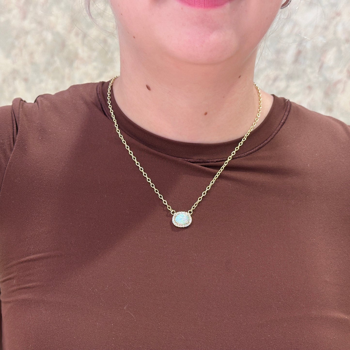 14kY 3.5ct Opal .22cttw Diamond Necklace NZ5489 -18"