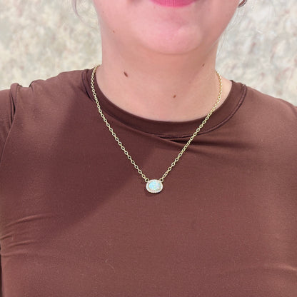 14kY 3.5ct Opal .22cttw Diamond Necklace NZ5489 -18"