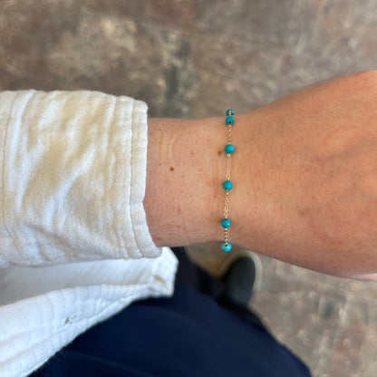 14kY 4mm Turquoise Bead Bracelet 9025977TQ-7"