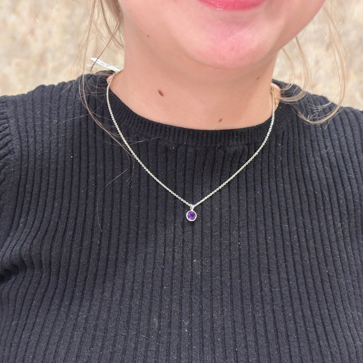 SS 6mm Amethyst Bezel Pendant