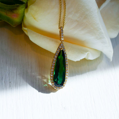 14kY 3.21ct Green Tourmaline .28cttw Diamond Pendant