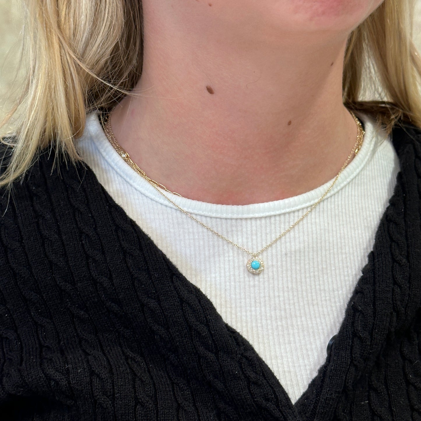 14kY .30ct Turquoise & .09cttw Diamond Necklace SC55026982