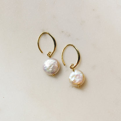 14kY Coin Pearl Simple Sweep Earring 01/1085-CO
