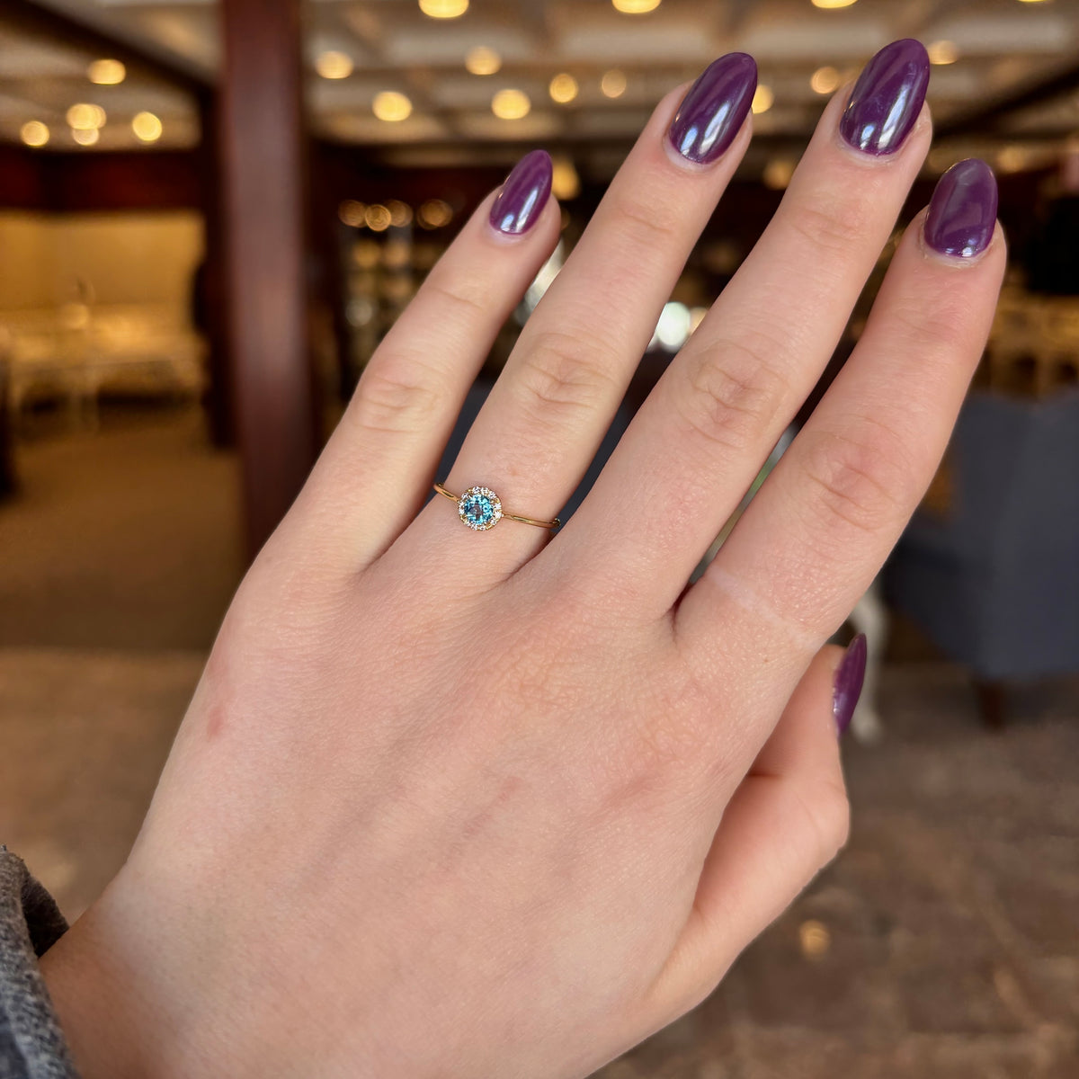 14kY .34ct Blue Topaz .06cttw Diamond Halo Ring LR51264Y45BT - 6.5