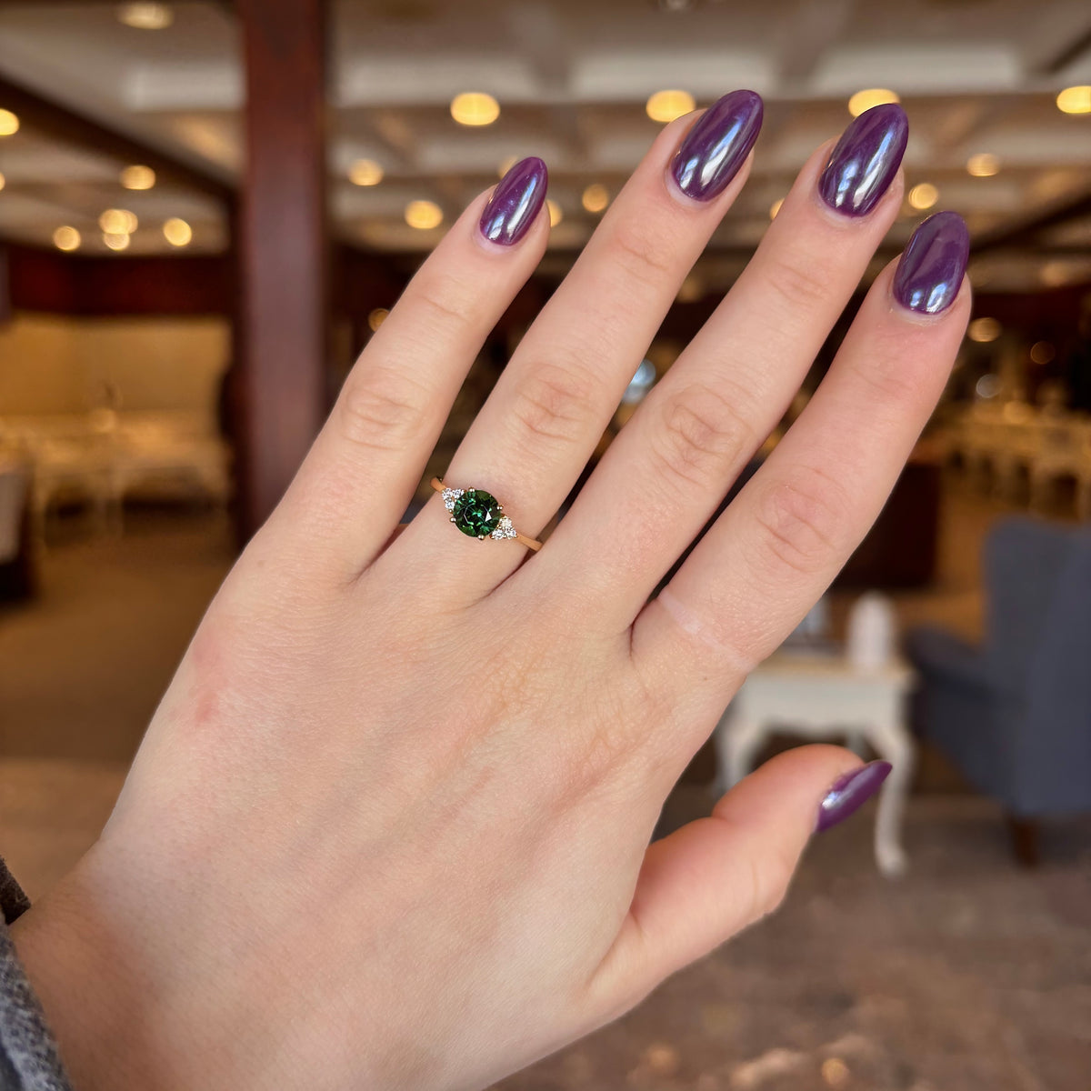 18kY 1.31ct Green Tourmaline .15cttw Diamond Ring