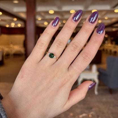 18kY 1.31ct Green Tourmaline .15cttw Diamond Ring