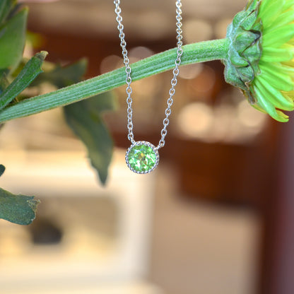 SS 6mm Peridot Beaded Bezel Necklace