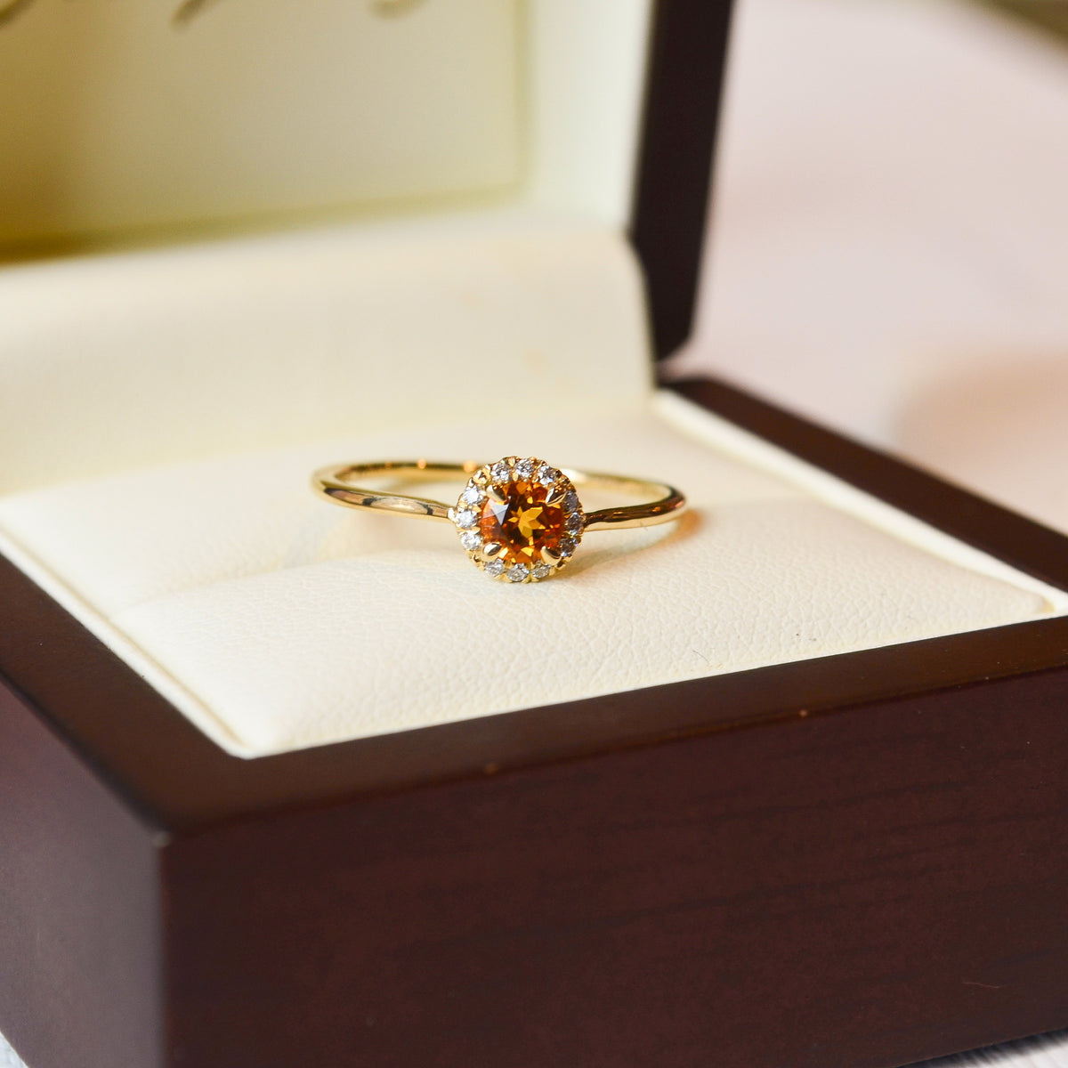 14kY .21ct Citrine .06cttw Diamond Halo Ring LR51264Y45CT