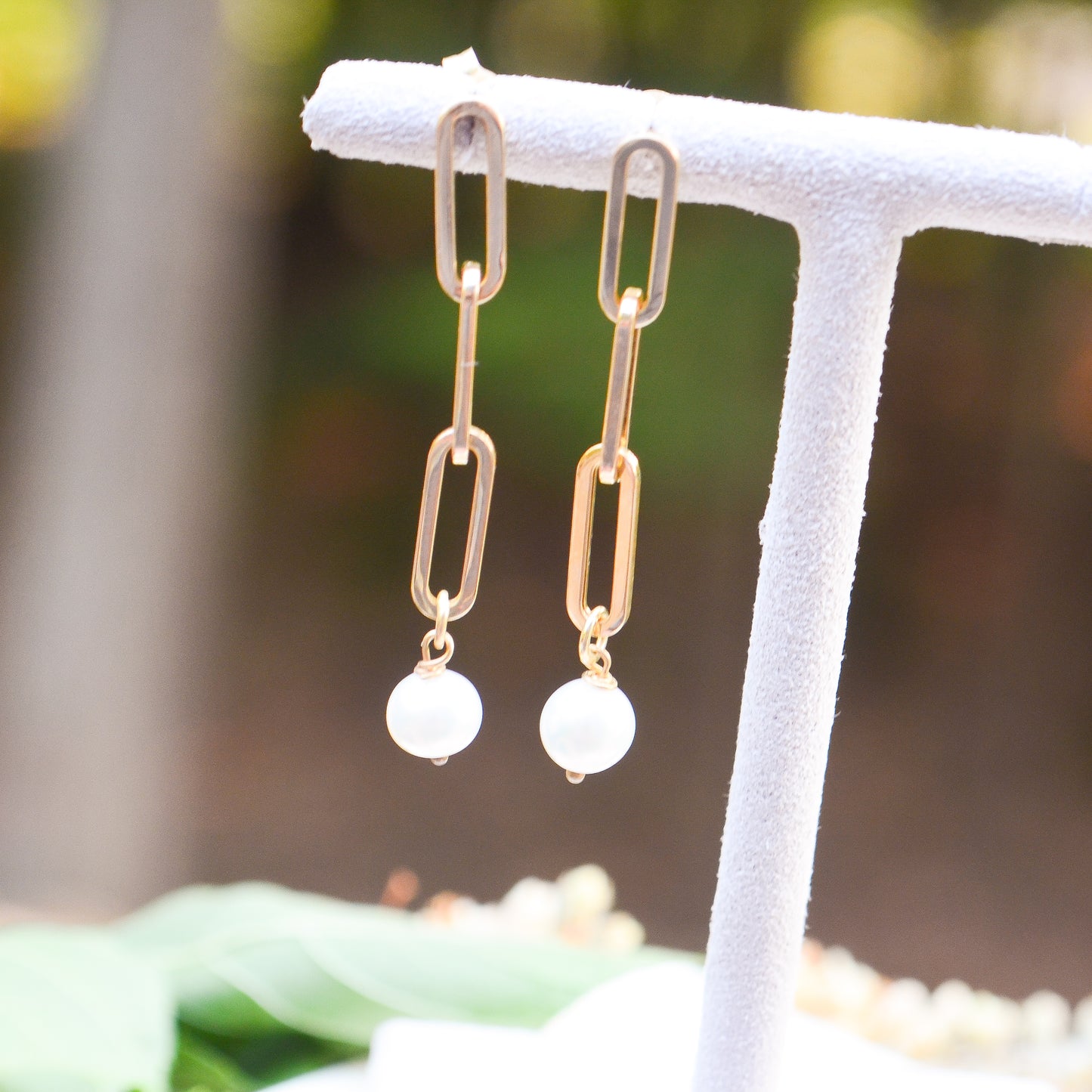 14kY Paperclip Pearl Dangle Earring ER13494