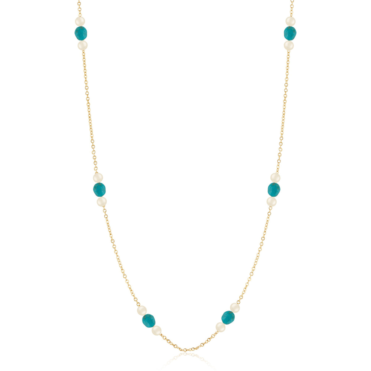 14kY FWP & Turq. Bead Necklace 90259618FPTQ-18"