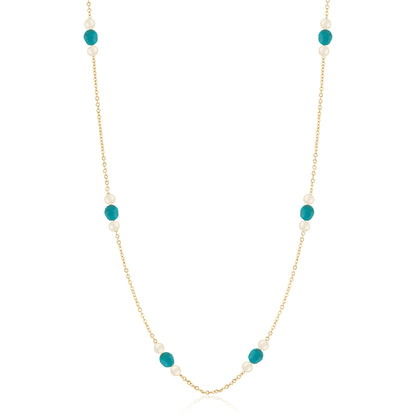 14kY FWP & Turq. Bead Necklace 90259618FPTQ-18"