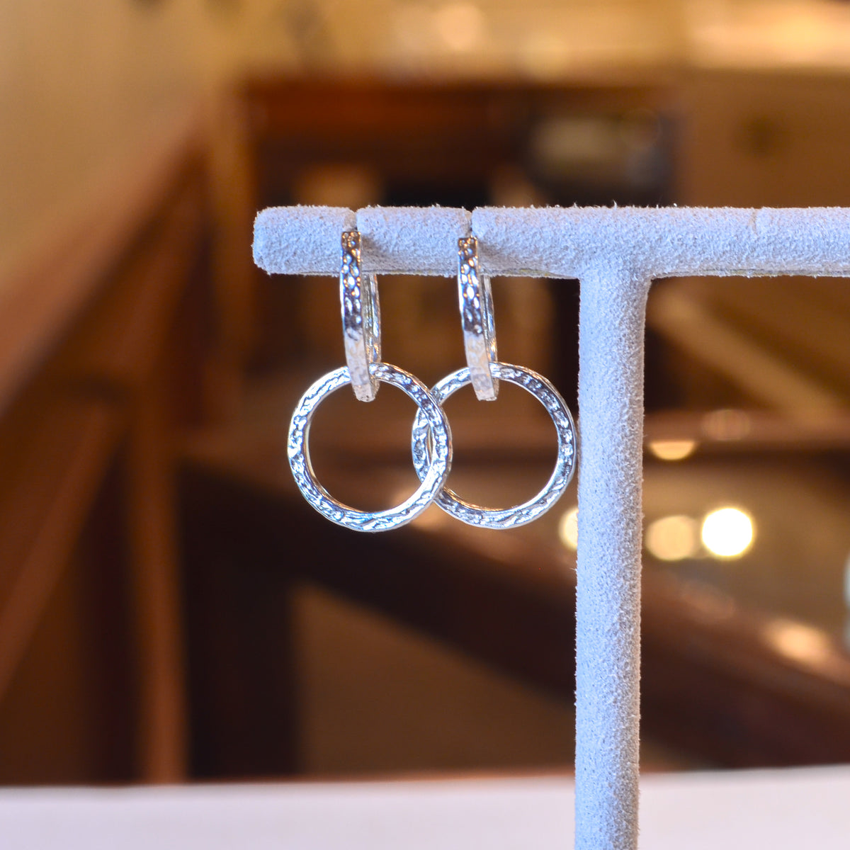 SS Hammered Double Hoop Drop Earring PE20 - 9682/H
