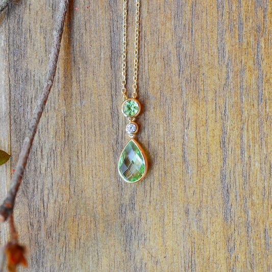 14kY Peridot & .03ct Diamond Drop Necklace P- 0054-D-PT