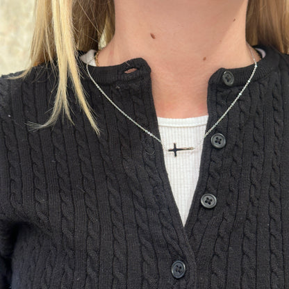 SS Sideways Plain Cross Necklace 65/602-18