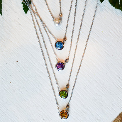 SS .98ct Peridot .02ct Dia Necklace NK5241SV5PE-17.5