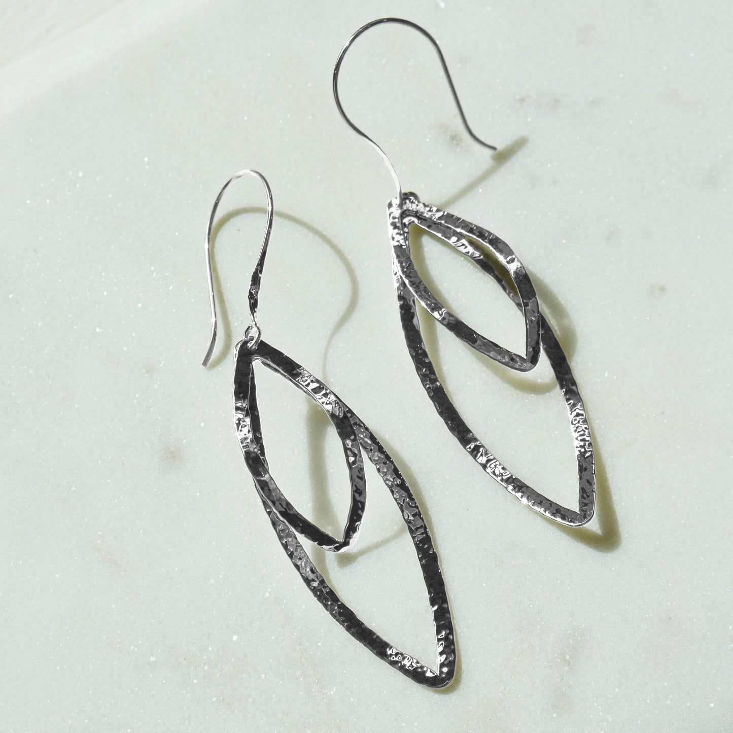 SS Marquise Hammered Dangle Earrings 14276HAM-SS