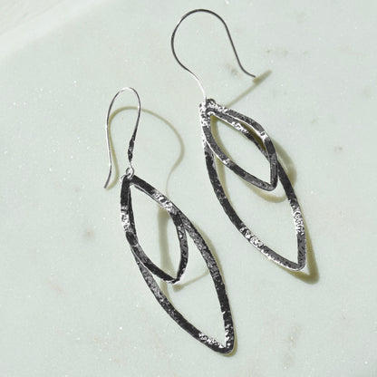 SS Marquise Hammered Dangle Earrings 14276HAM-SS