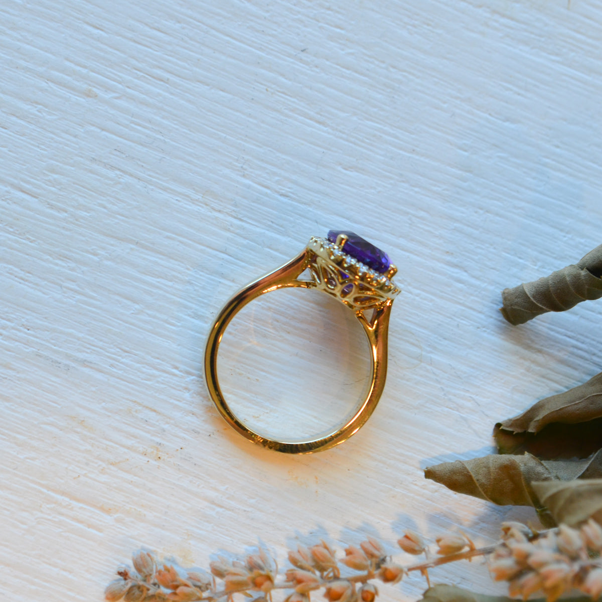 14kY 3.42ct Amethyst .30cttw Diamond Ring GR789LDYDAT-03
