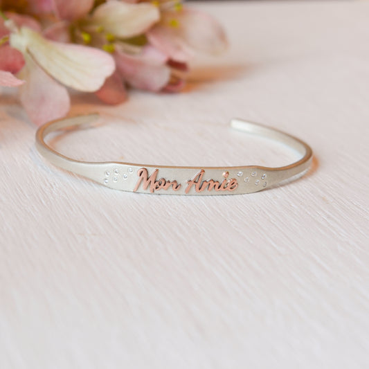 SS/RG "Mon Amie" Diamond ID Cuff Bracelet