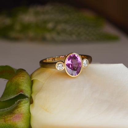 14kY 1.35ct Pink Sapphire .14cttw Diamond Ring