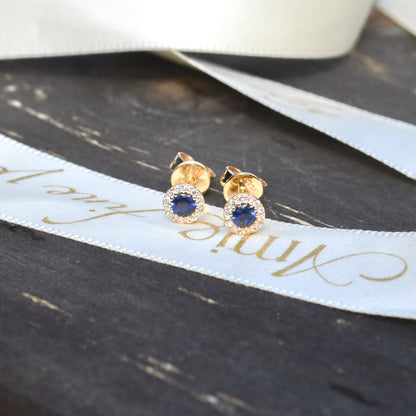 14kY .28cttw Sapphire .08cttw Diamond Stud SC55008114