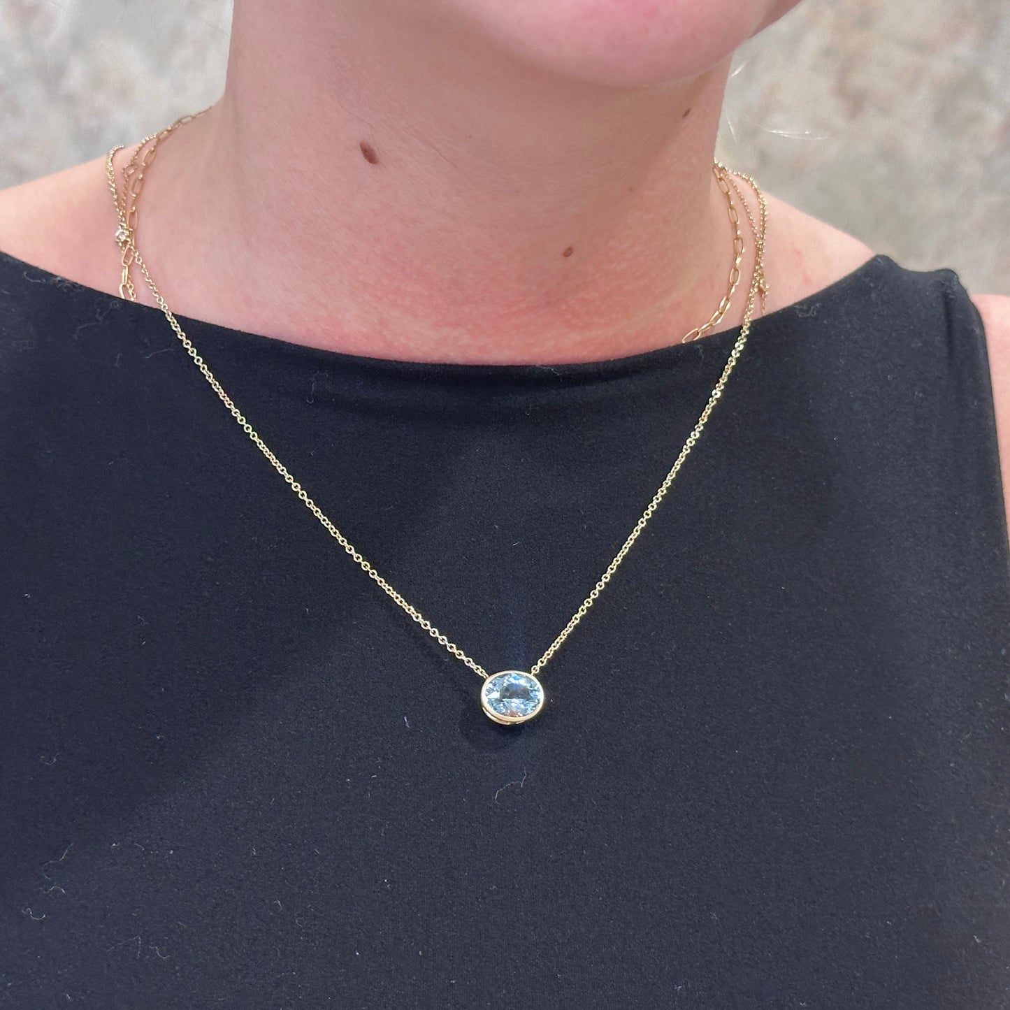 14kY 3.18ct Aquamarine Bezel Necklace