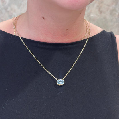 14kY 3.18ct Aquamarine Bezel Necklace