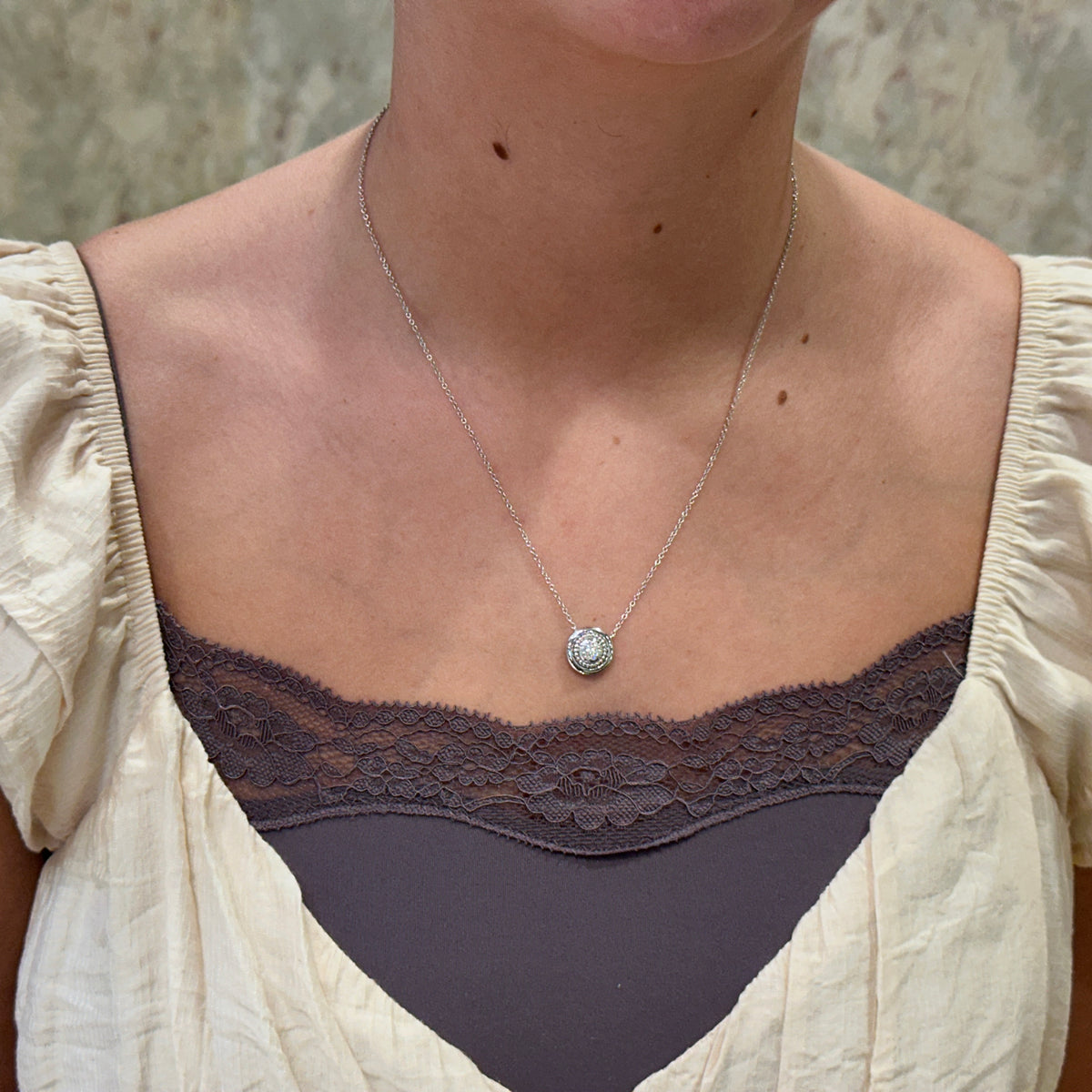 SS .11cttw Diamond Cluster Beaded Necklace NK3887SV5JJ